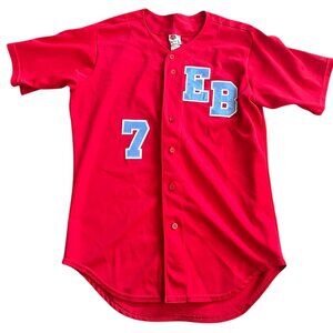 Vintage Rawlings Baseball Jersey Adult Size L Red Buttons Blue "EB" #7